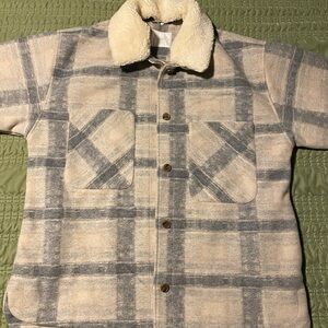 Lucky Brand Flannel Coat w Sherpa Collar